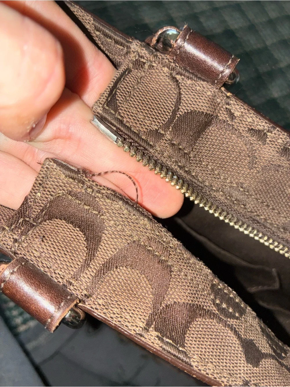 Coach Dark Brown Signature Canvas Satchel with Leather Trim